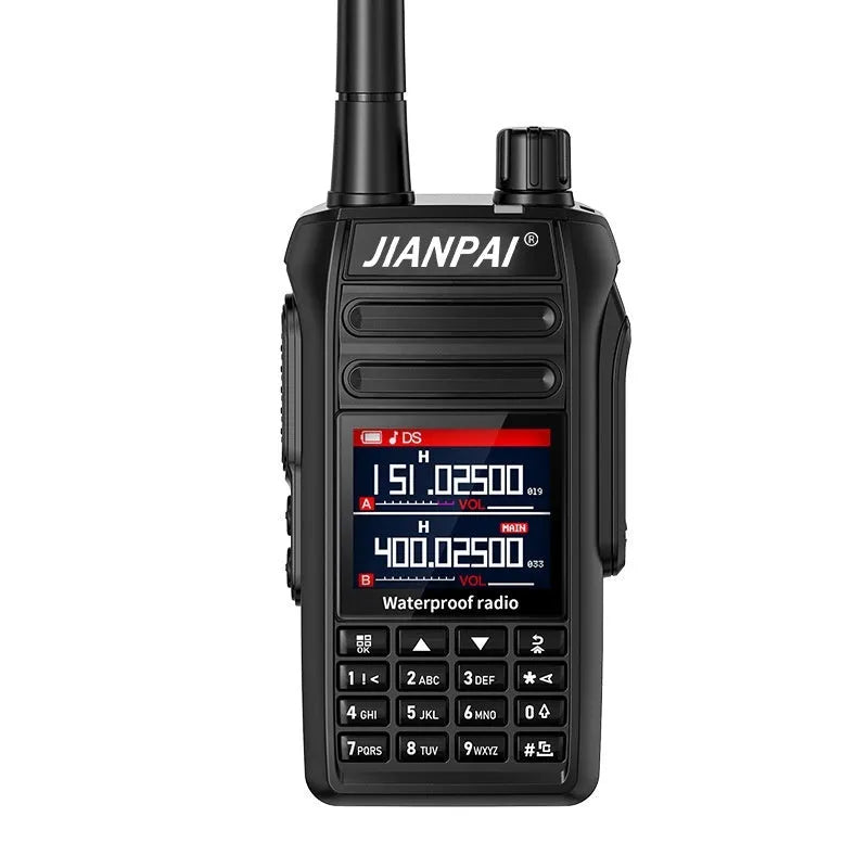 Black aviation radio headset with full band capability, waterproof and dustproof construction