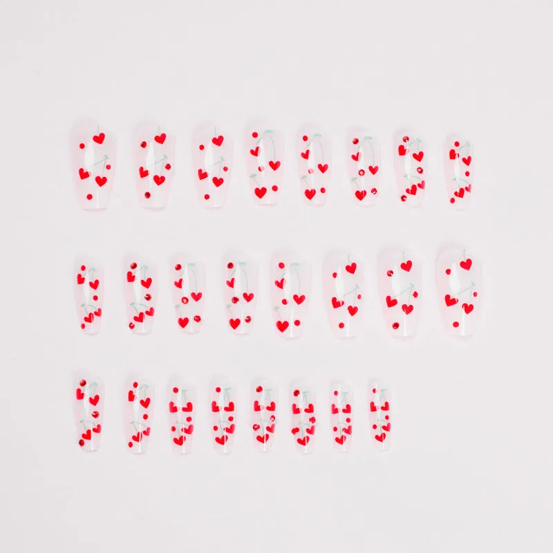 French Love red diamond and cherry design nail art stickers pack with 24 pieces and adhesive glue