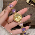 Women's 25mm round quartz watch in zinc alloy case showing six colour options
