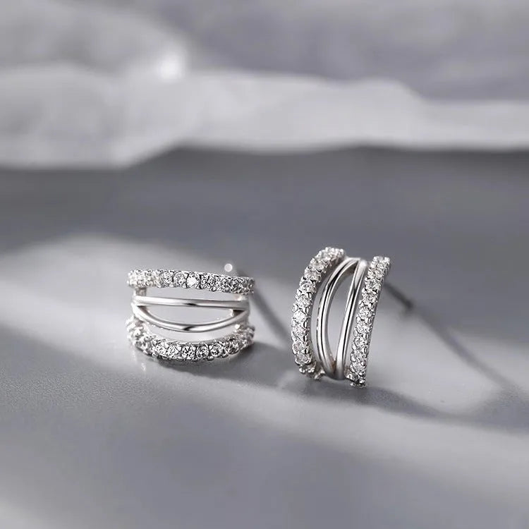 925 silver geometric earrings with silver needle posts in large, medium and small size options