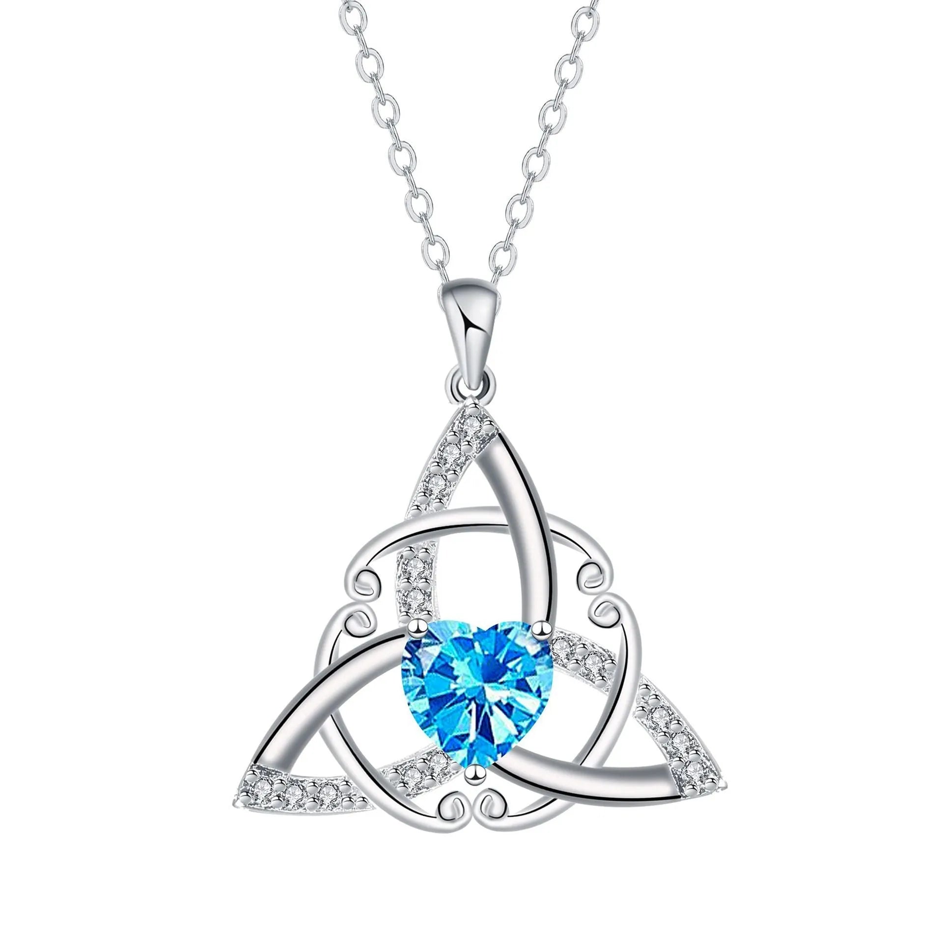 Copper Celtic knot pendant necklace in choice of electroplated colours: white, blue, green, or red.