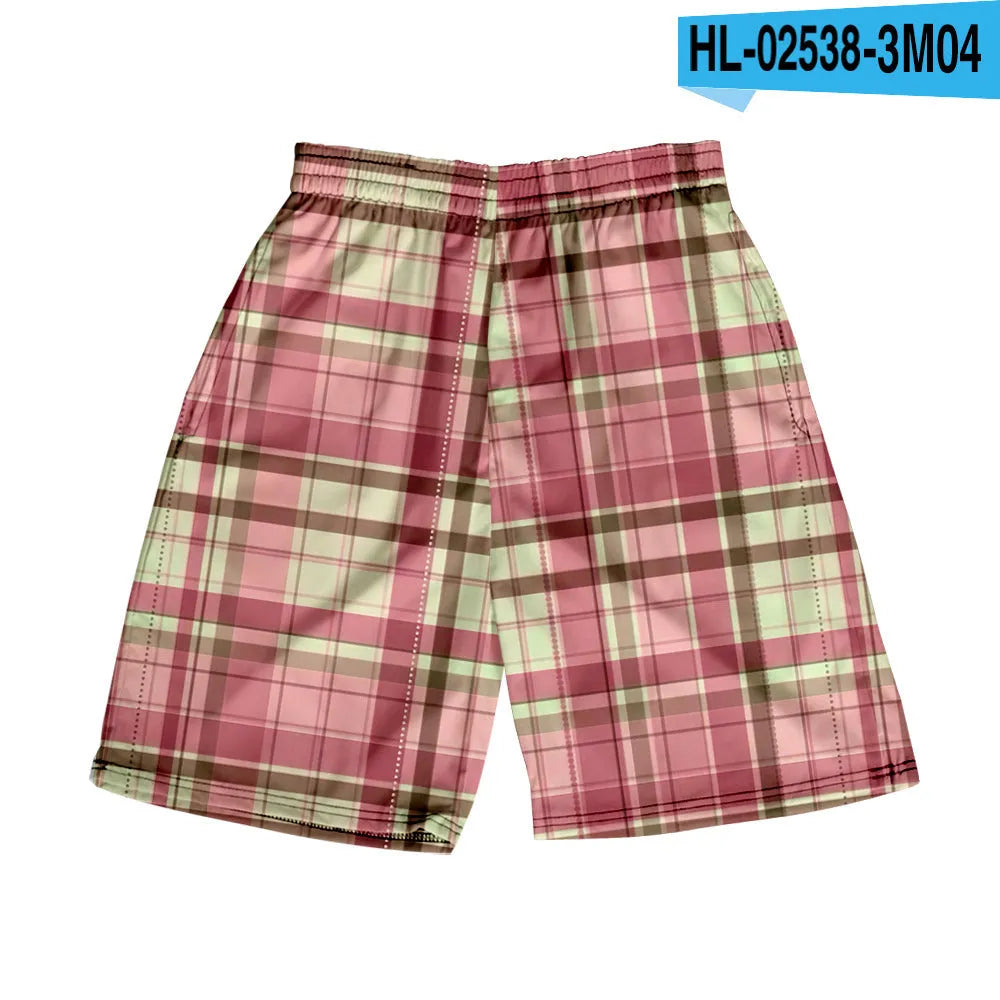 Men's plaid shorts with elastic waistband and straight leg design in multiple colour options