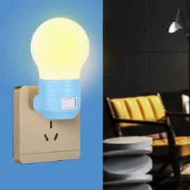 Plug-in bedside baby night light in white, blue or pink with round modern design