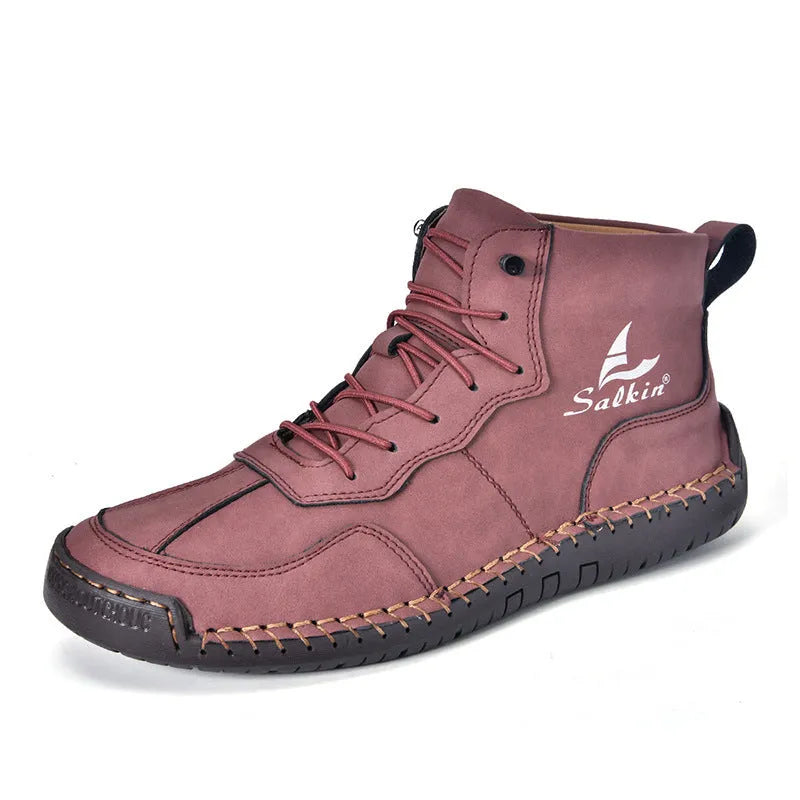 Men's high-top casual boots with elastic band closure and round toe design in dark blue colour