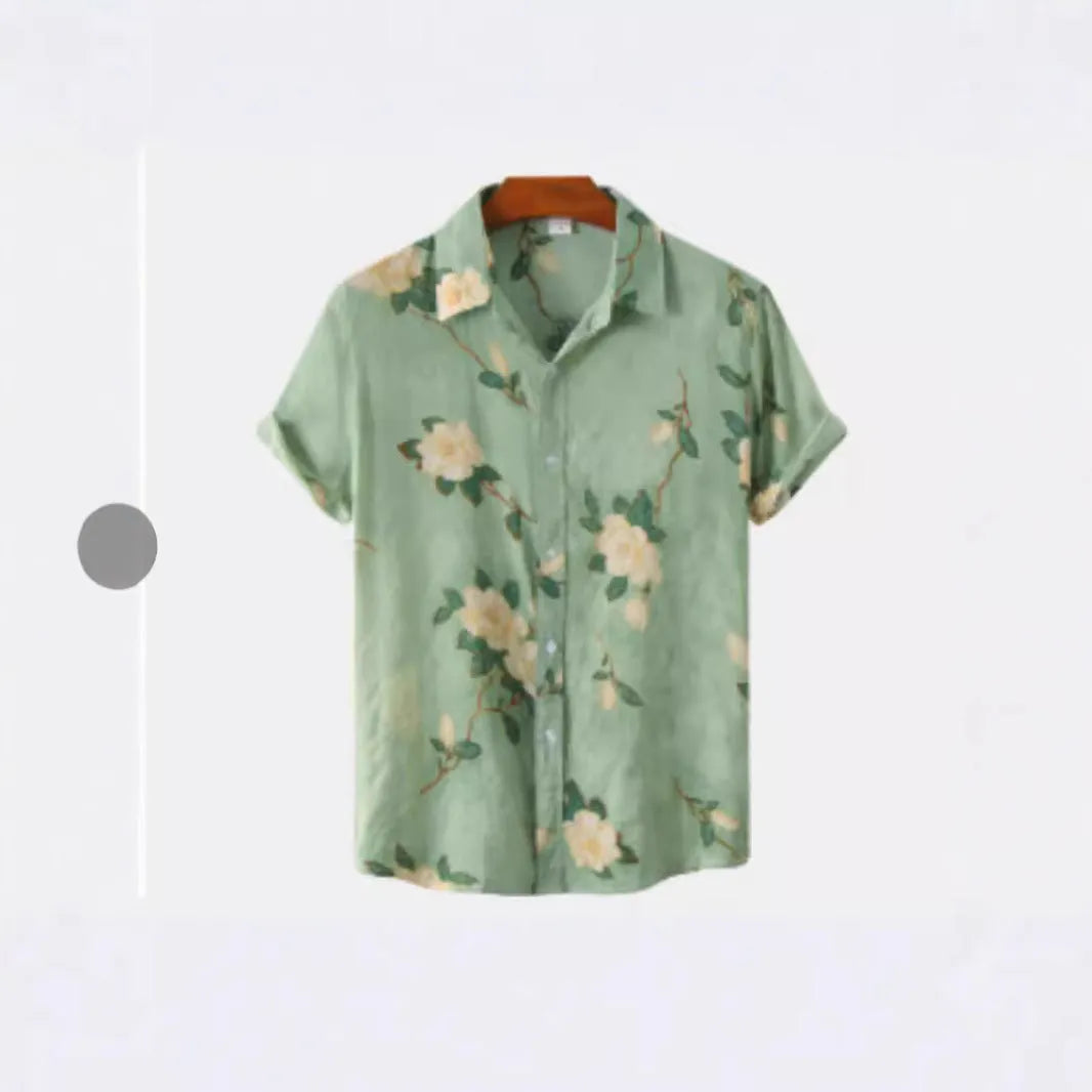Hawaiian print short sleeve shirt with lapel collar and floral pattern in multiple colour options