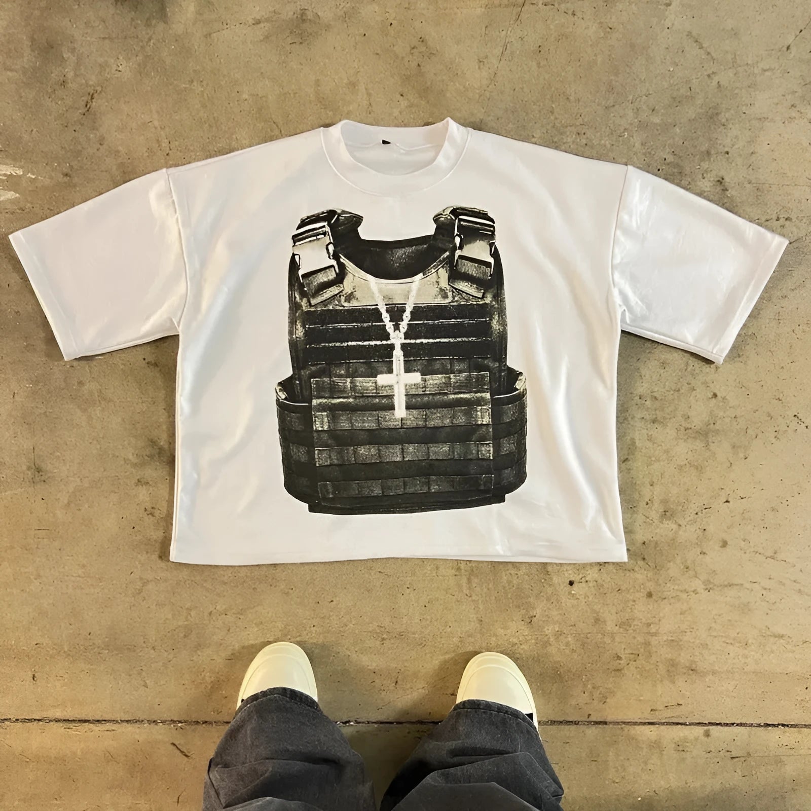 Cotton retro street style printed T-shirt with drop-shoulder sleeves in multiple colour options
