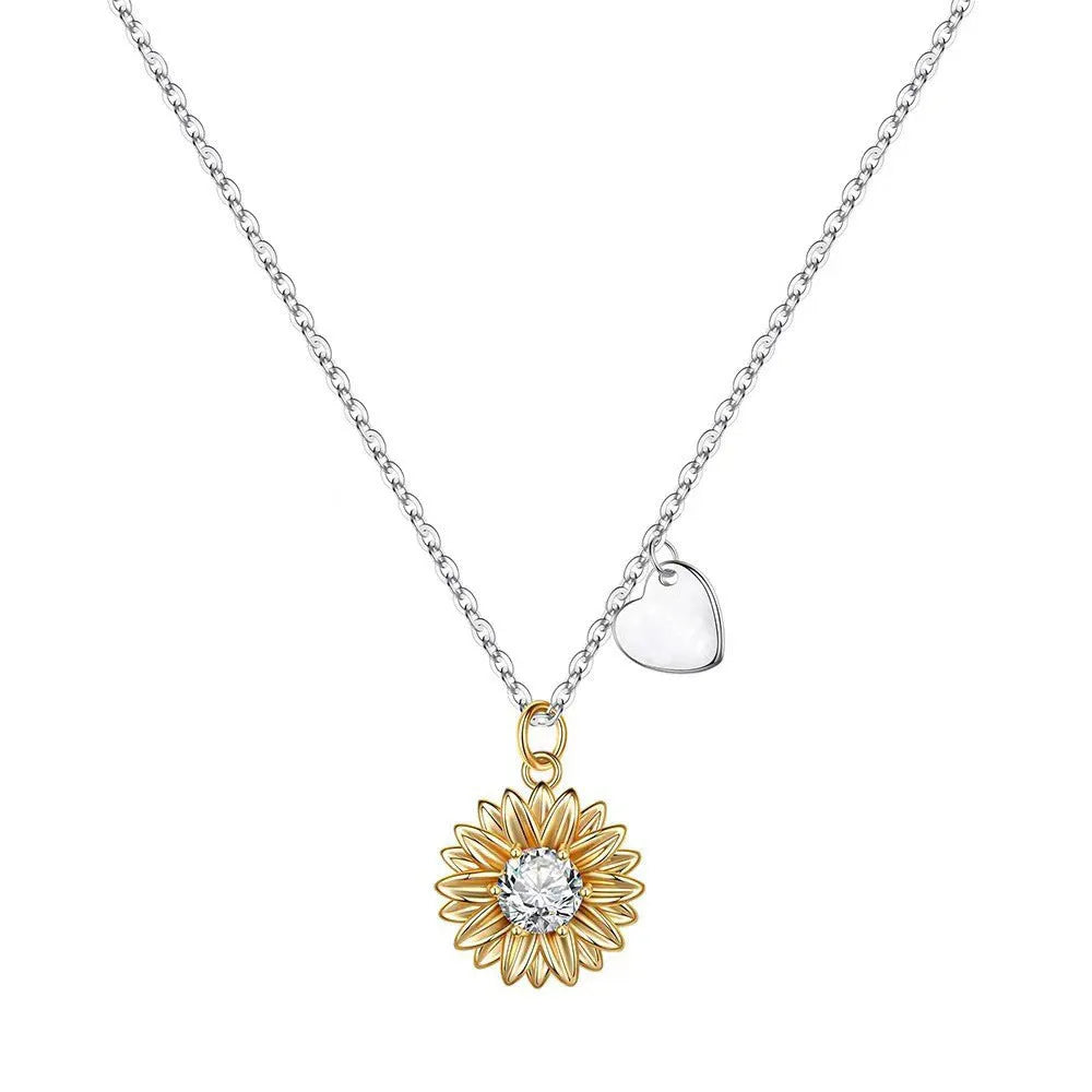 Sunflower pendant necklace in 925 silver on adjustable chain showing geometric petal details