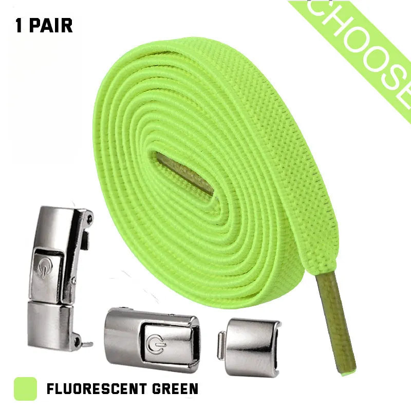 Press lock elastic shoelaces with 8mm widened flat design in various colours