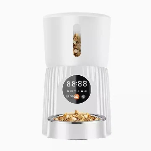 Intelligent pet feeder with automatic timing and remote control in black or white colour