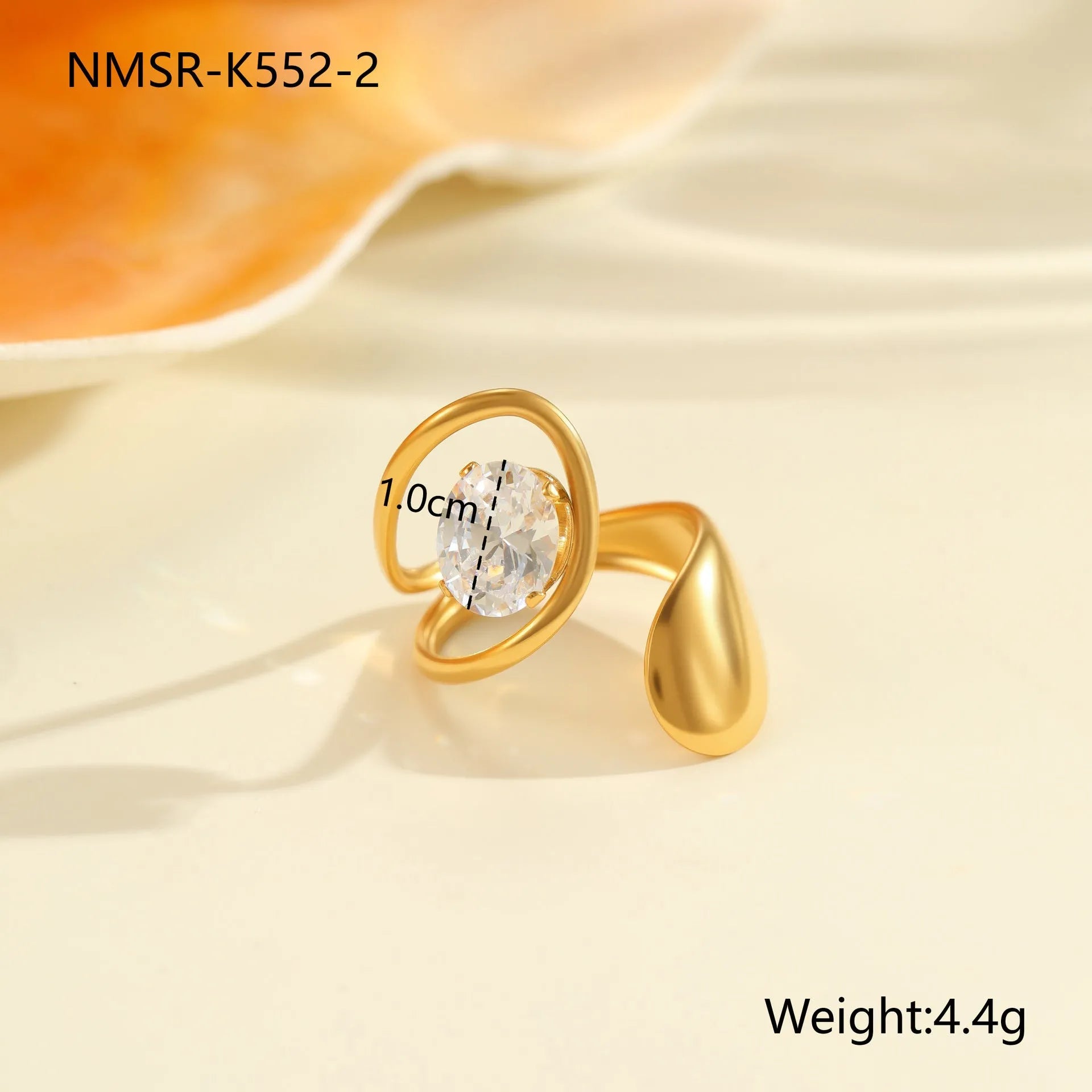 Women's adjustable geometric zircon ring in stainless steel with open mouth design