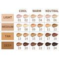 A concealer contour stick pen showing 24 different colour shades for waterproof makeup application.