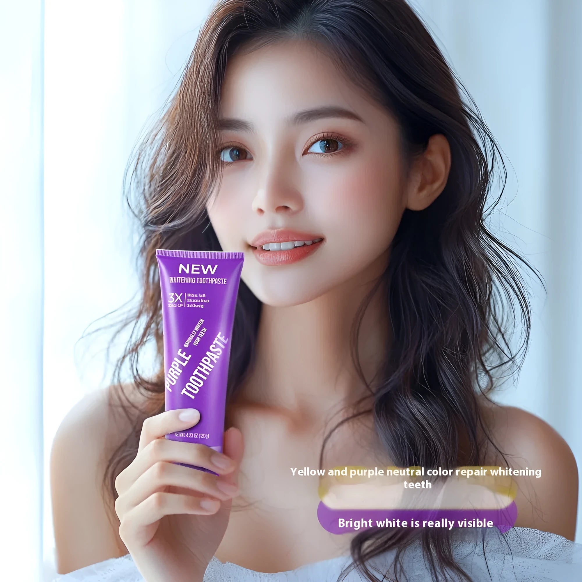 Purple whitening toothpaste in 120g and 65g tubes for adult yellow stain removal
