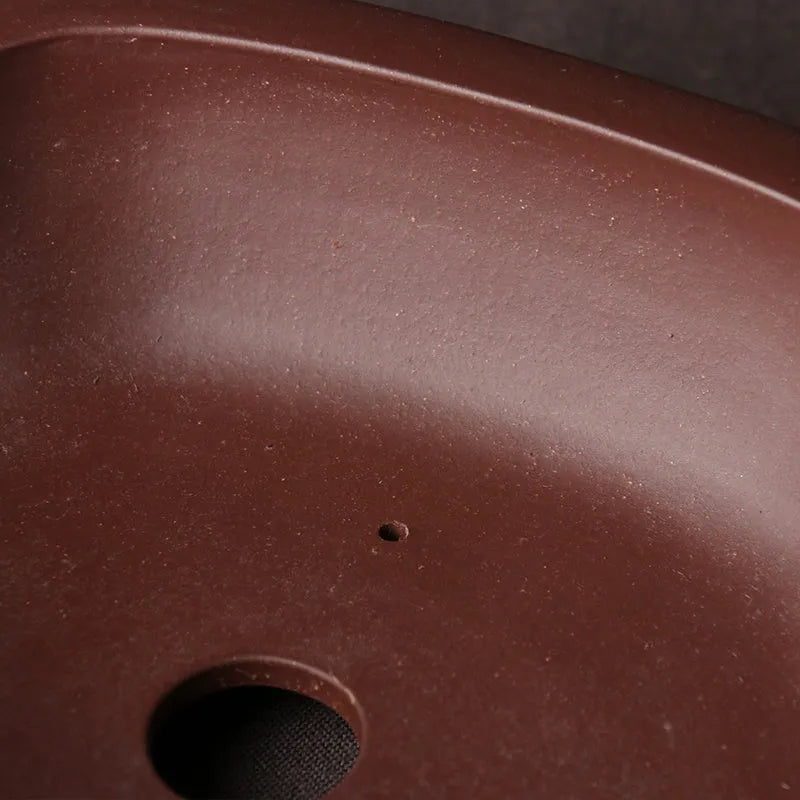 Handmade purple clay bonsai pot with classical Chinese design, 25cm diameter