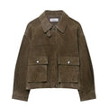 Women's casual PU jacket in picture colour with Korean Japanese styling