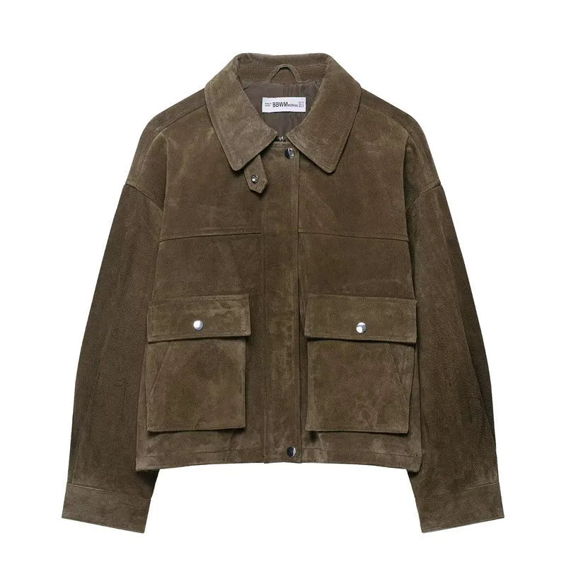 Women's casual PU jacket in picture colour with Korean Japanese styling