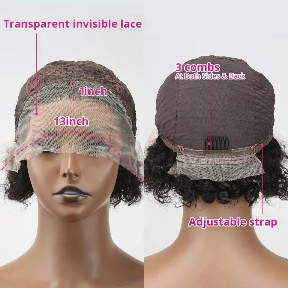 Black human hair pixie wig with 13x1 colour on lace hair cover