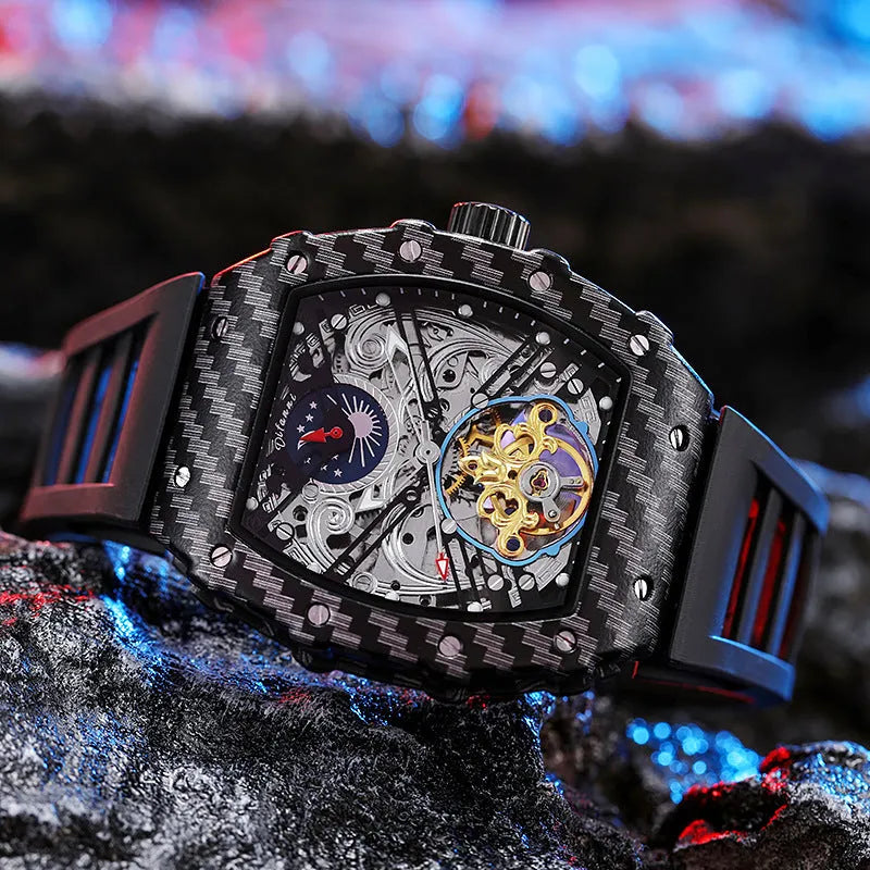Mechanical waterproof luminous men's watch with mineral glass and stainless steel buckle
