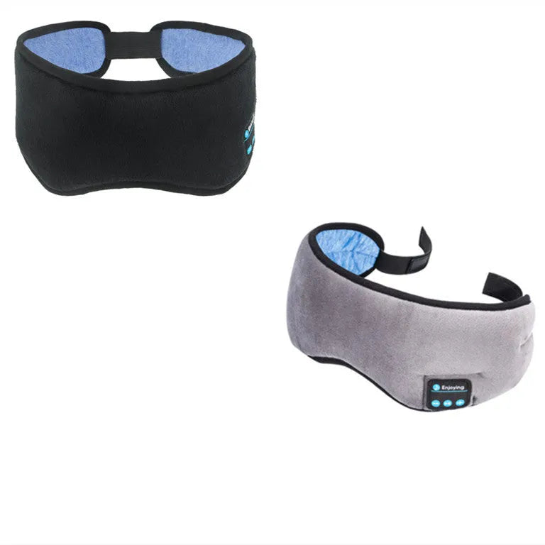 Black Bluetooth sleep eye mask with integrated wireless earphones for music playback during rest