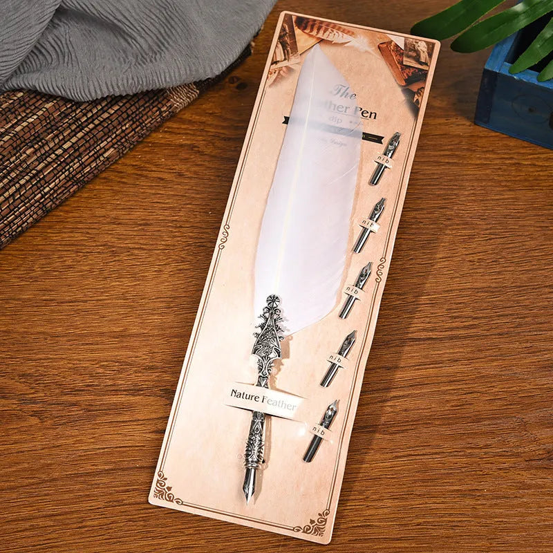 Vintage feather pen with zinc alloy shell in choice of ten colours including black, blue, and red.