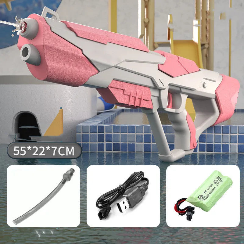 Blue electric water gun with USB charging cable and 55cm length for outdoor water fights
