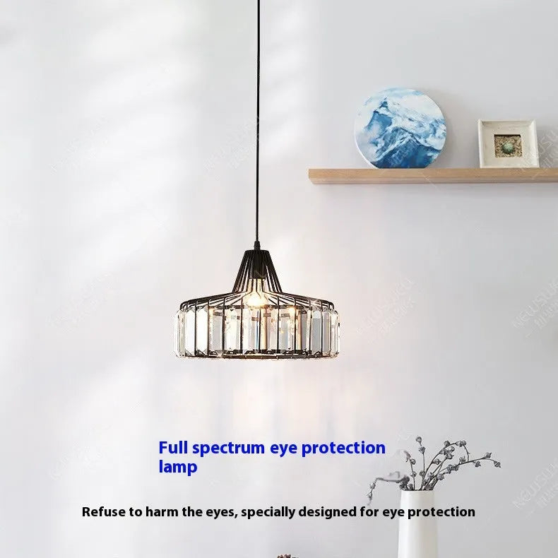 Modern crystal bedside lamp with light luxury chandelier design in black finish