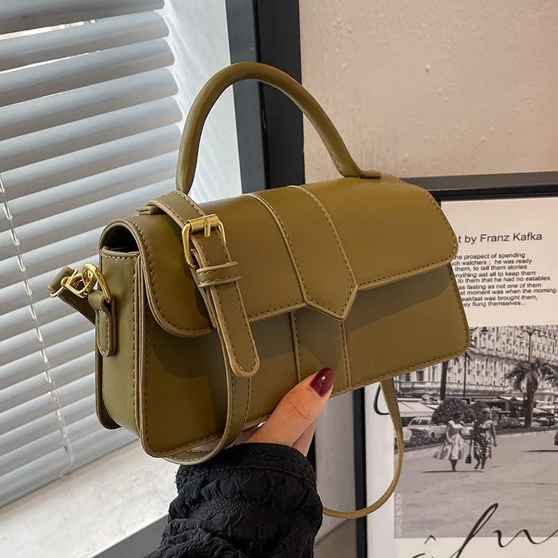 Women's beige PU messenger bag with file compartment showing dimensions of 22cm width by 13cm height