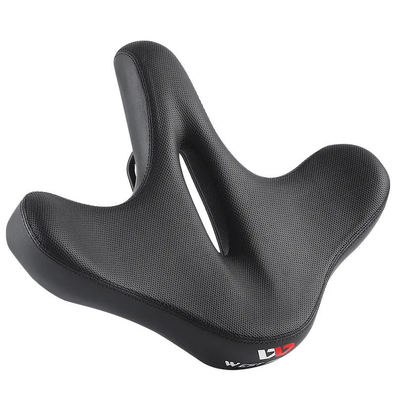 Black leather mountain bike saddle cushion with polyurethane foam padding