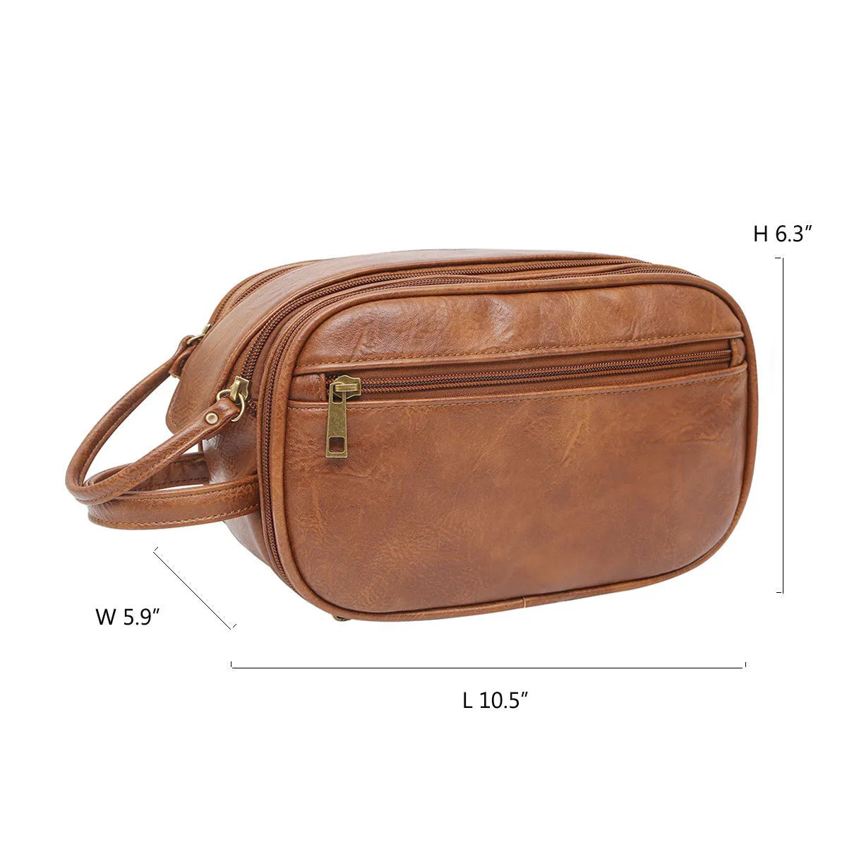 Black and brown men's PU leather toiletry bag with zip closure.