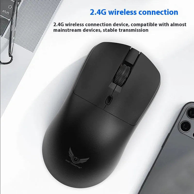Black wireless mouse with three-gear audio button, photoelectric working mode for laptops