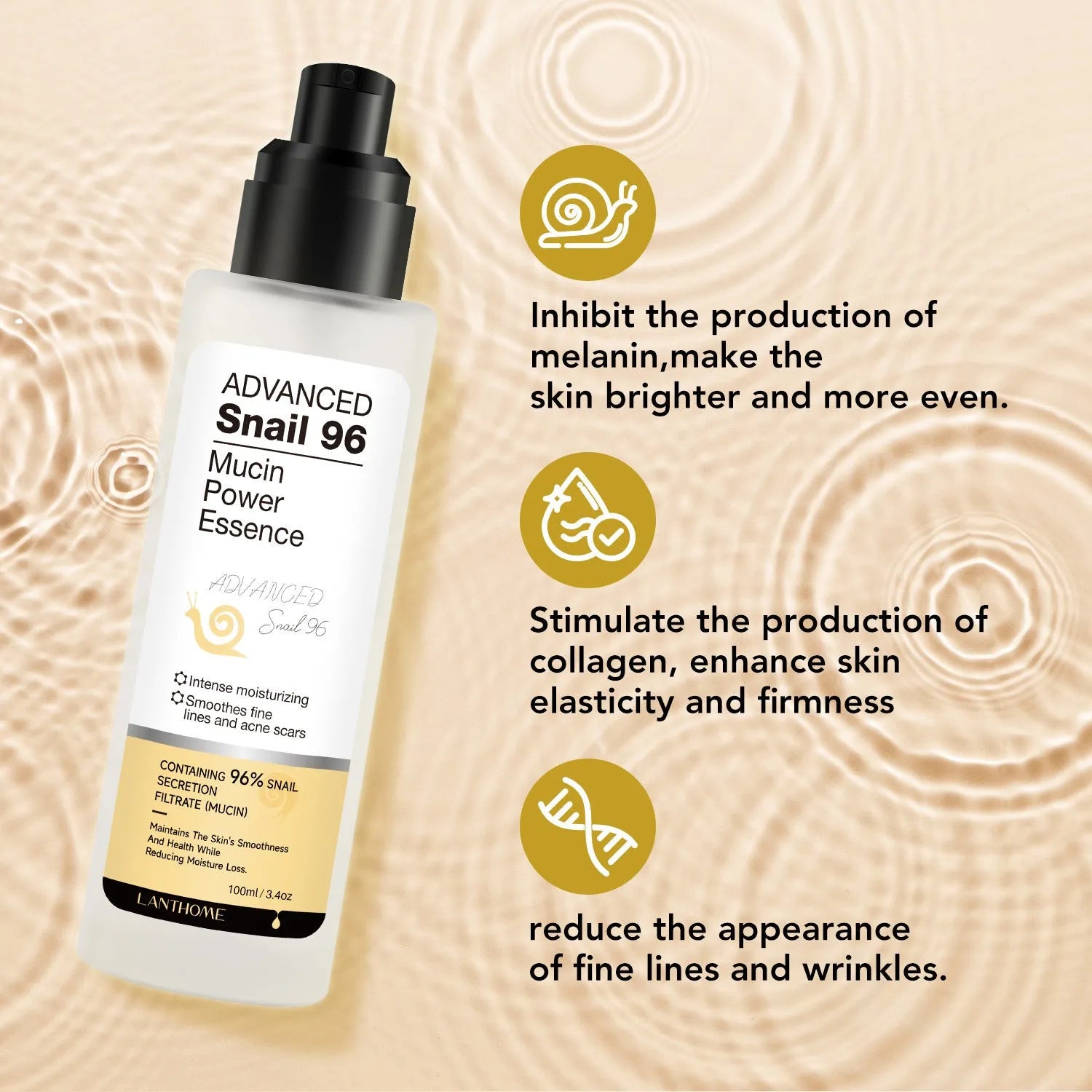 100ml snail serum essence liquid bottle for facial moisturising treatment