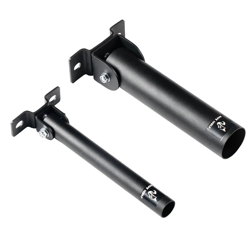 Steel wall-mounted rack holding multiple barbells vertically, showing 25 tube storage slots.