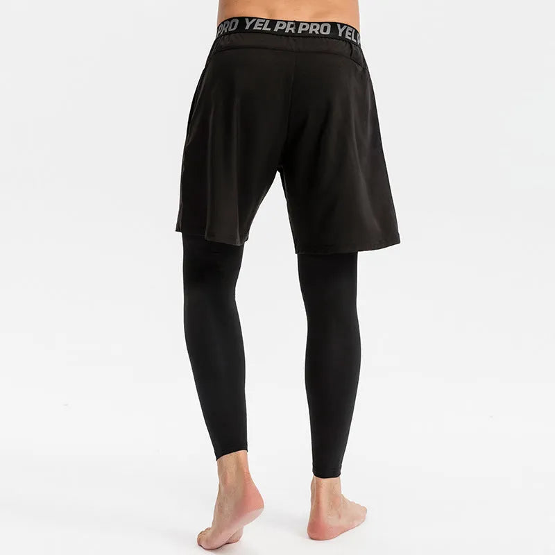 Men's grey quick-drying high elastic tight pants for fitness and running sports.