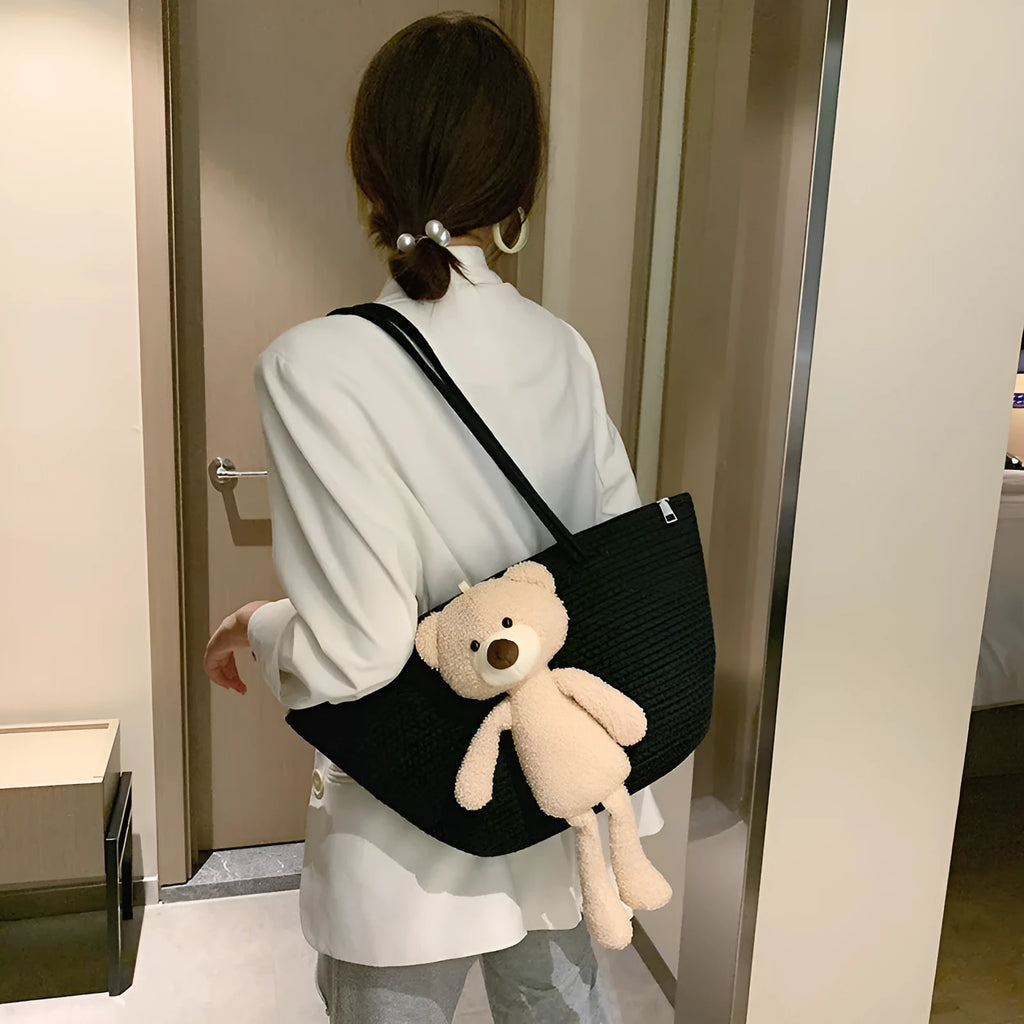 Cotton and linen woven bag with dumpling shape, three-dimensional pockets and double shoulder straps
