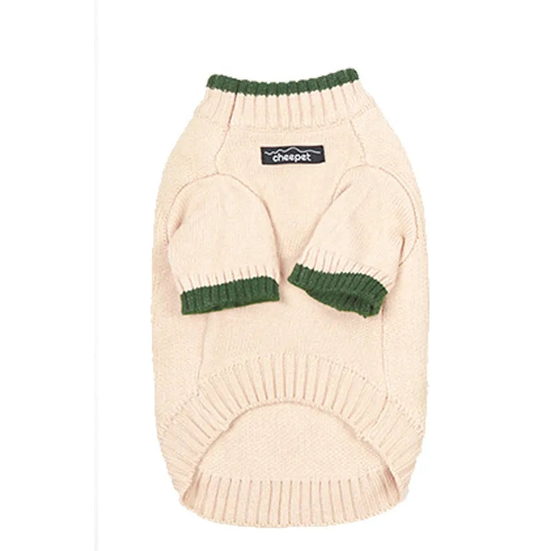 Two-leg pullover pet sweater in British-style knit with contrast colour, wool blend material for dogs.