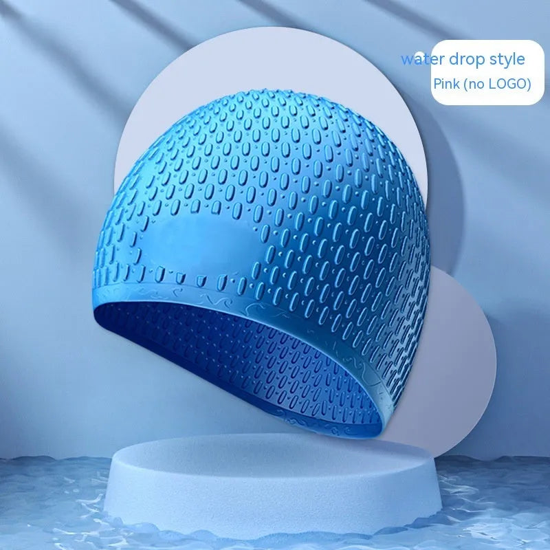 Solid colour silicone swimming cap in water drop shape for adult swimmers