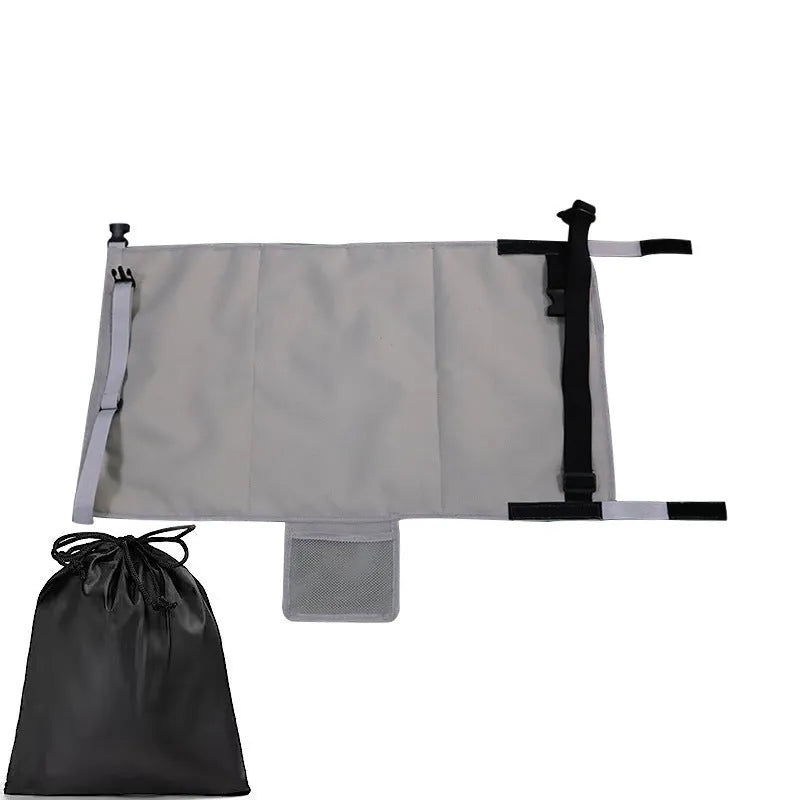 Portable children's aircraft pedal seat extender with drawstring storage pocket