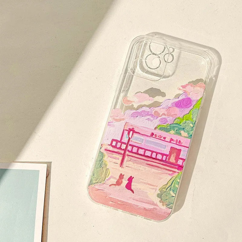 Soft silicone iPhone case featuring a two cat cartoon design on the back.