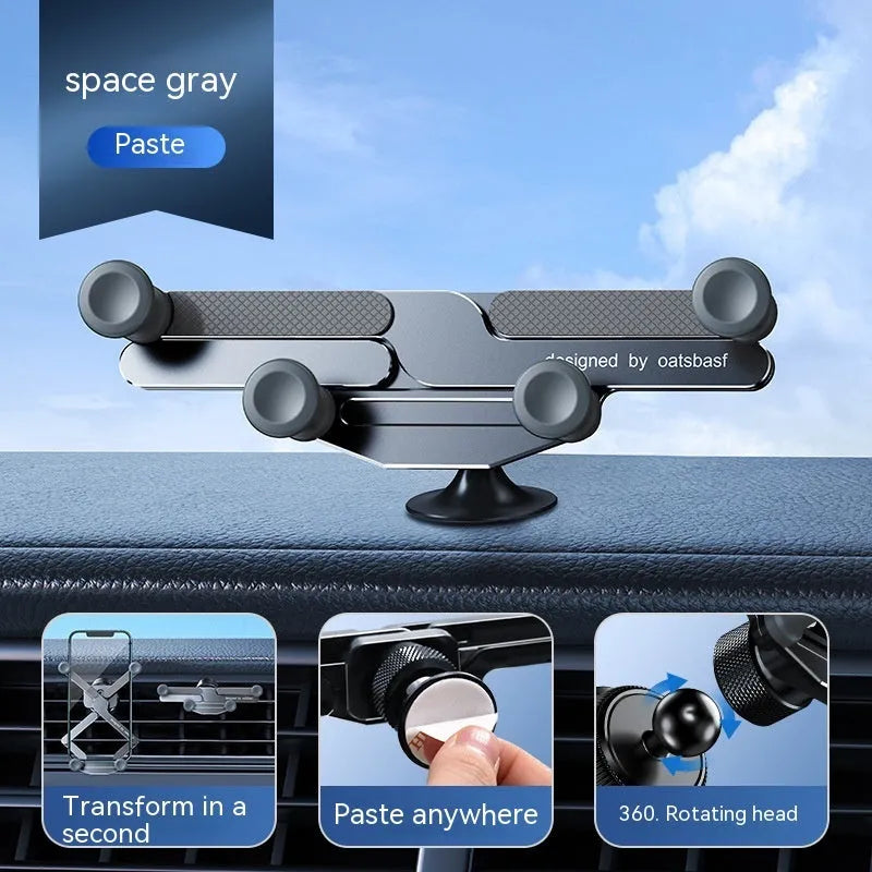 Invisible alloy car phone holder bracket in black mounted on vehicle air vent