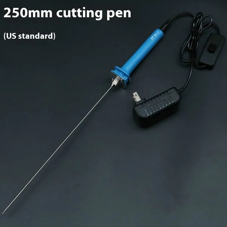 Blue electric heating foam cutter pen with plastic handle and adapter.