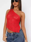 Women's lace backless top with asymmetrical neckline in polyester sleeveless vest street hipster style