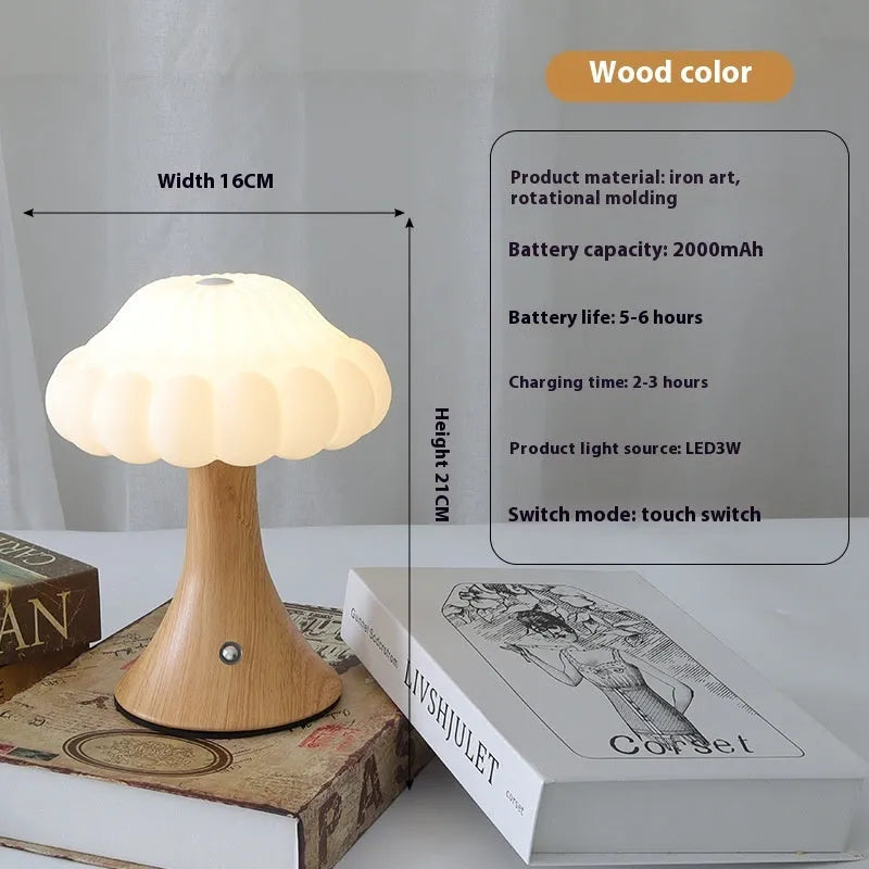 Mushroom-shaped decorative lamp with USB charging port and touch control in five colour options