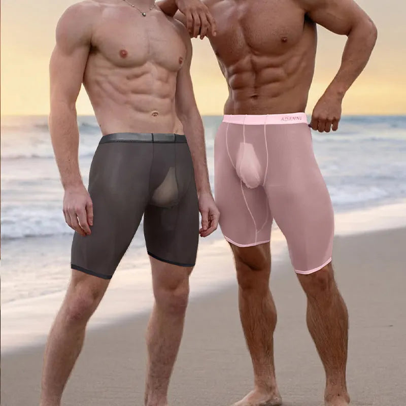 Men's seamless mesh shorts in black, white or pink with hip-lifting fit