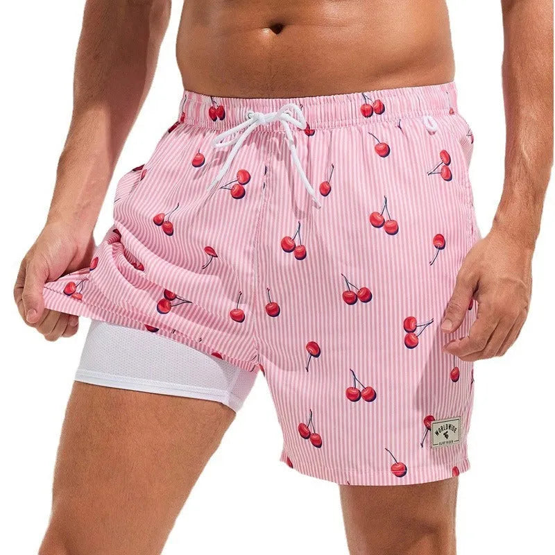 Men's loose fit quick-drying swimming trunks in spandex with colourful pattern options