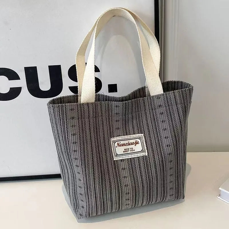 Japanese style corduroy handbag with large capacity in fresh sweet design
