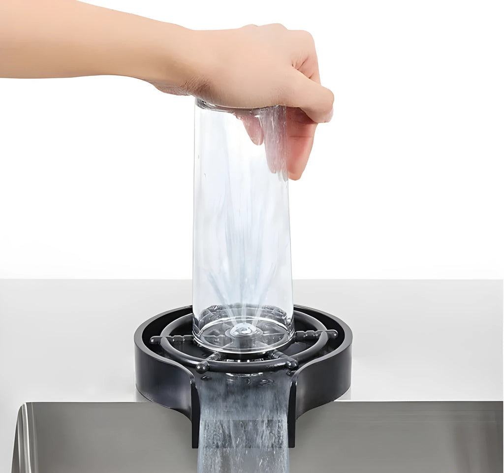 Black stainless steel high-pressure glass washer with ABS base and copper hose connector