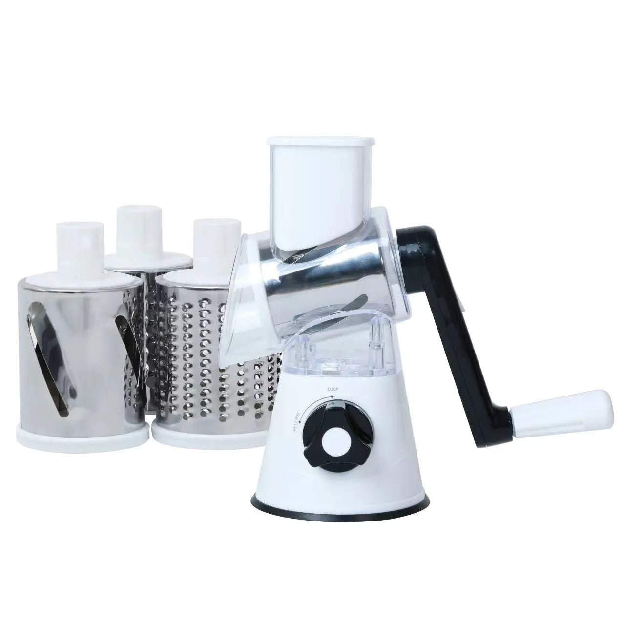 Multi-function kitchen roller gadget with vegetable chopper and suction cup base in blue colour
