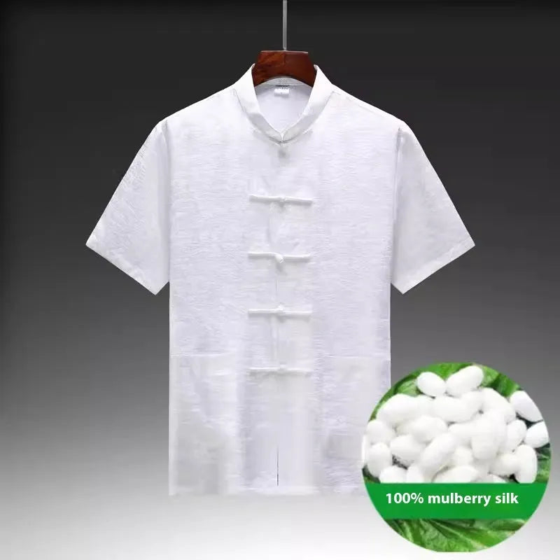 Traditional Chinese Tang suit for men in Mulberry silk fabric, available in multiple colours and sizes