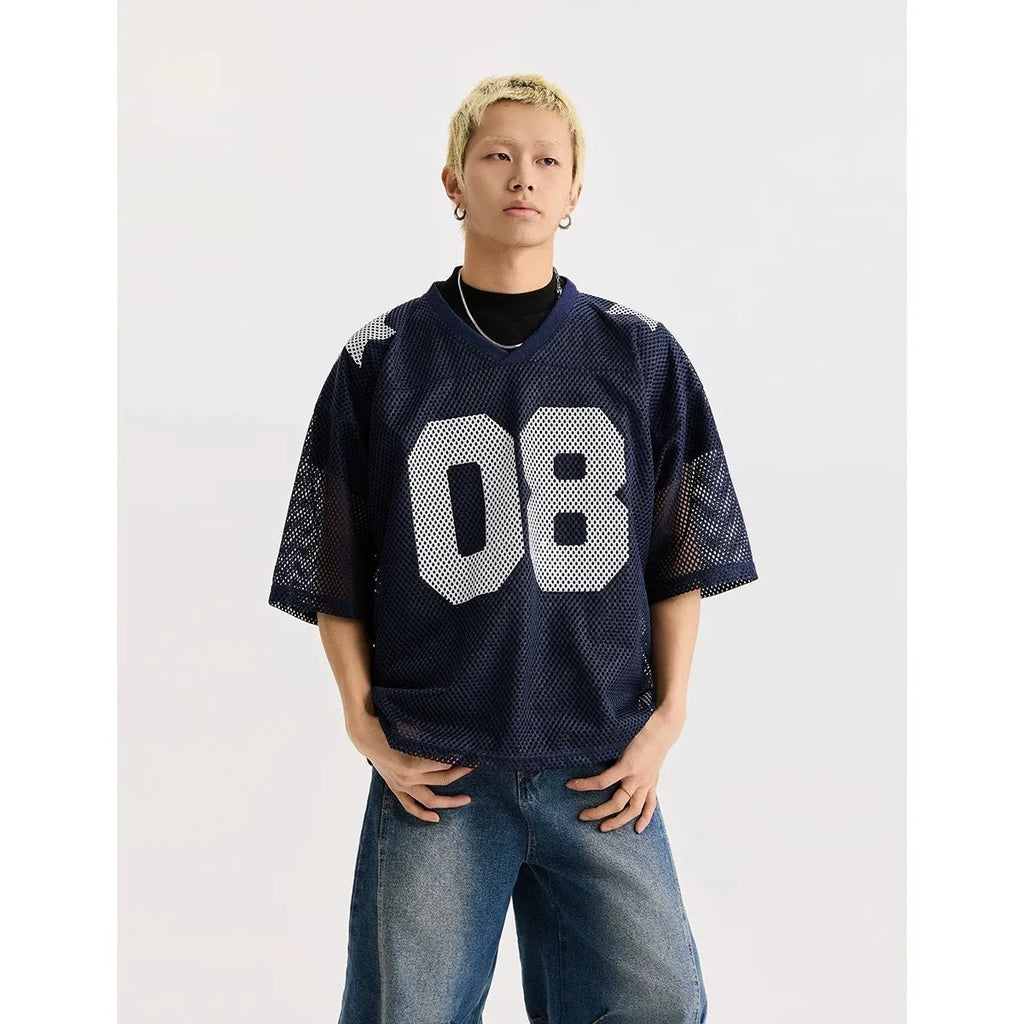 Loose-fit half sleeve shirt with letter pattern in black or navy blue colours