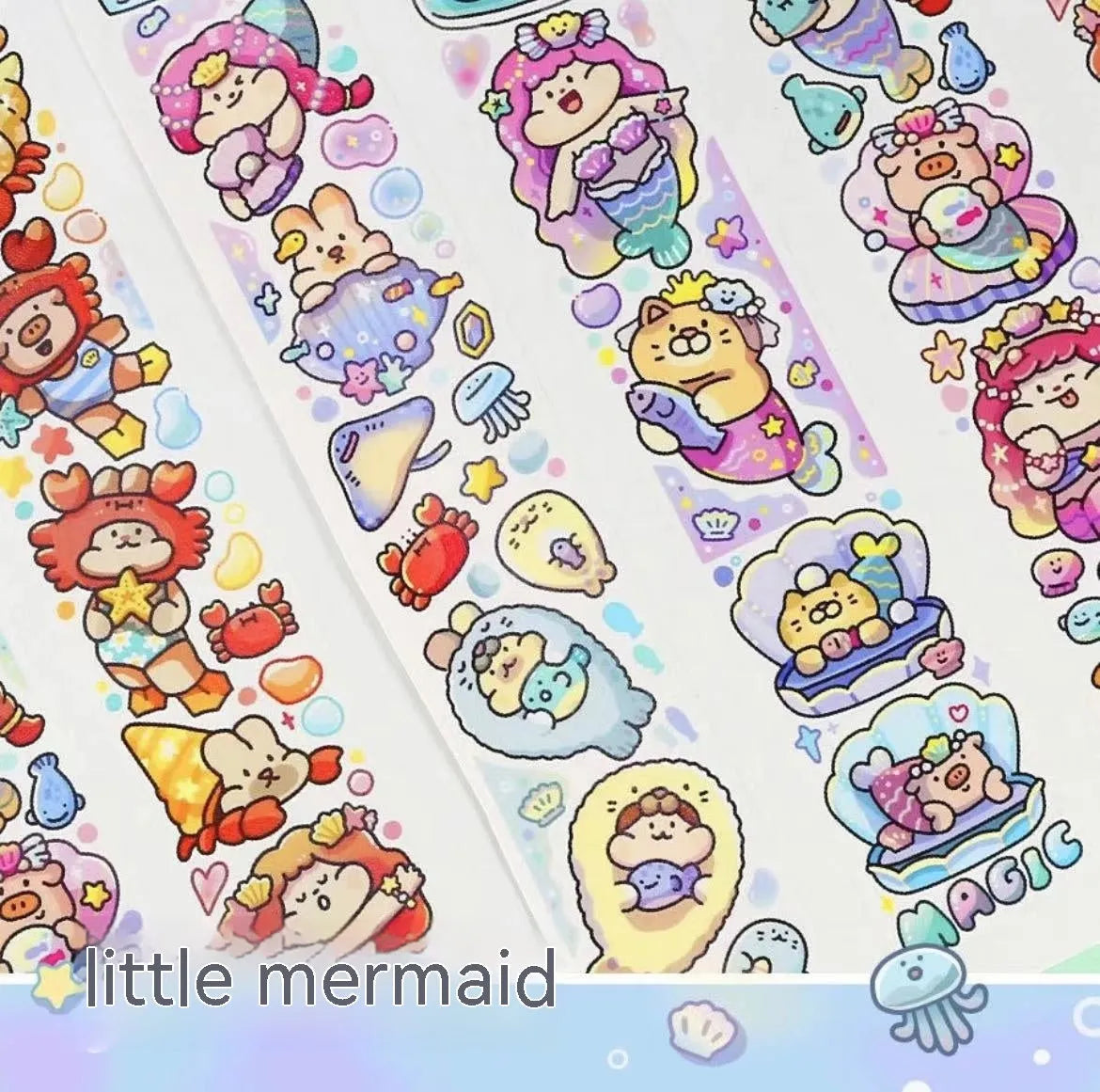 Sheet of cute cartoon character stickers on Japanese paper for haemorrhoid tape packaging and planners.