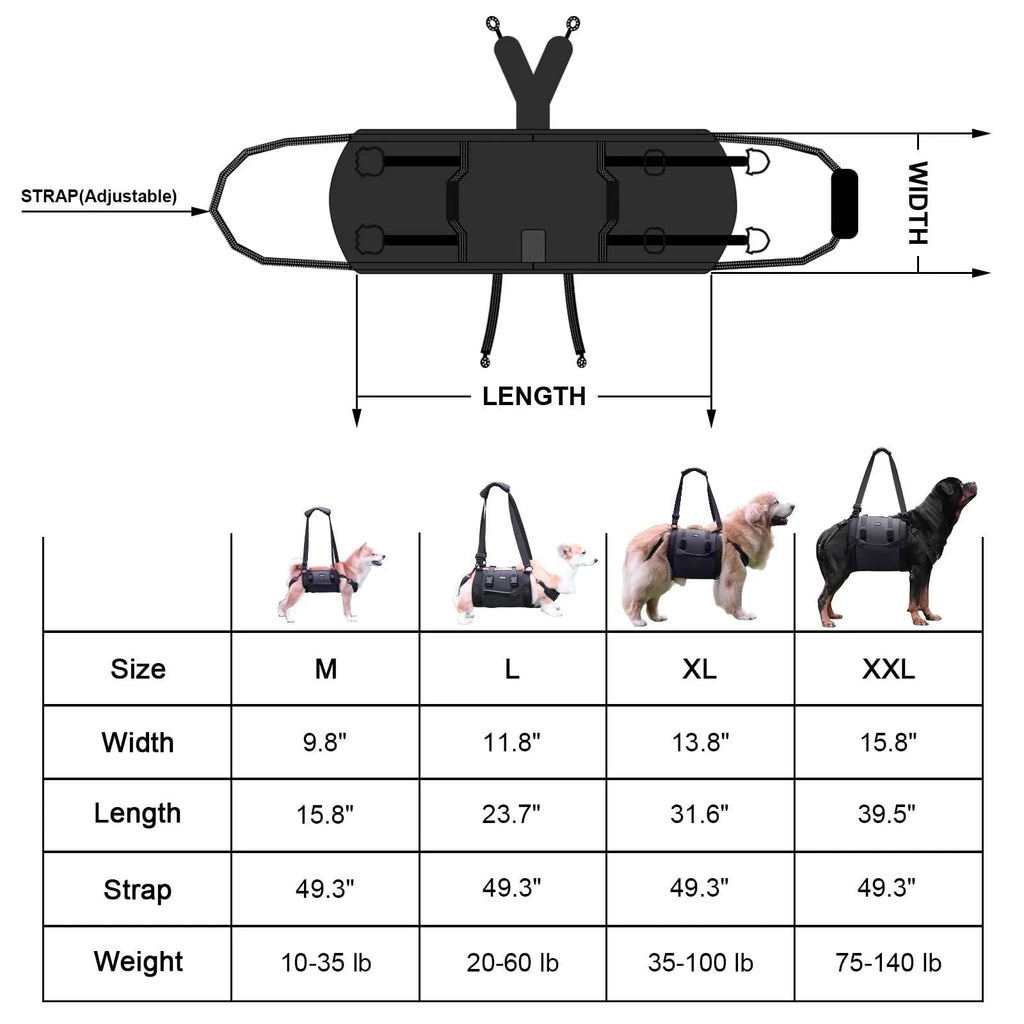 Black Oxford cloth dog harness with adjustable breast strap and leg support design